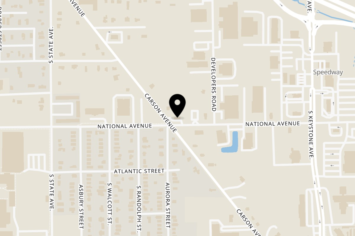Map showing the location of Bob's Tu Your Door Pizza on 3653 Carson Ave in Indianapolis